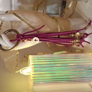 Magenta Tassel Key Holder with Gold Beads Handmade